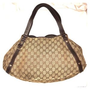 GUCCI Monogram Medium Abbey Shoulder Bag Brown